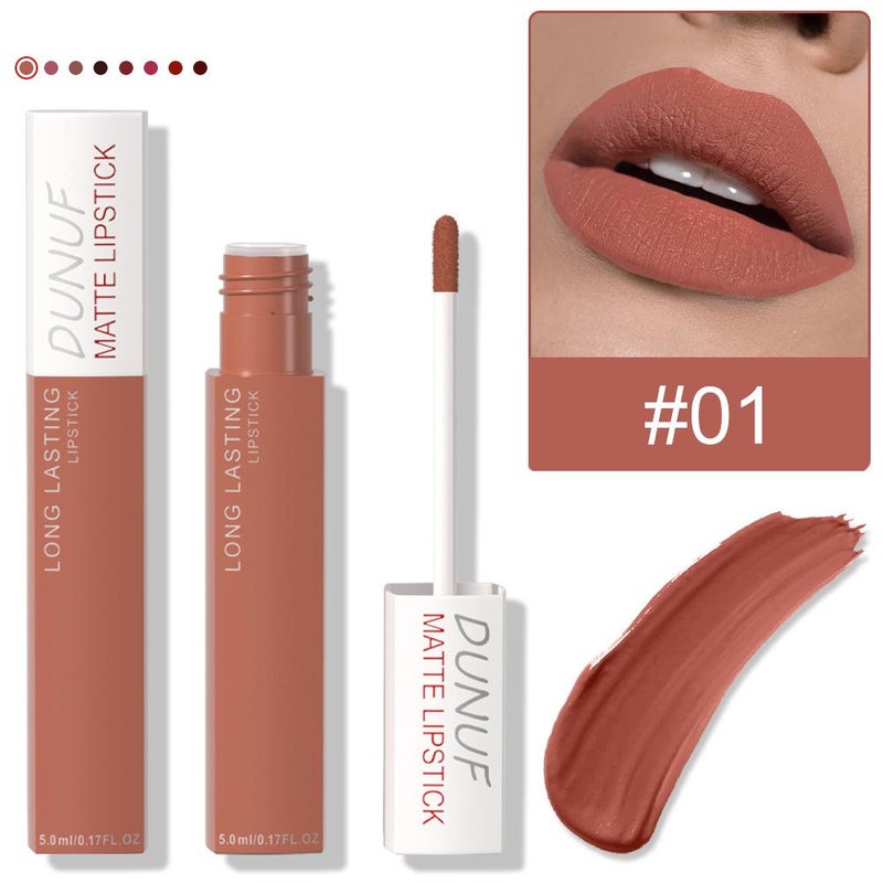 DUNUF 8-Color Matte Waterproof Long-Lasting Lip Gloss - Long-Lasting, Highly Color-Rich, Transfer-Resistant, Velvet Lip Tint